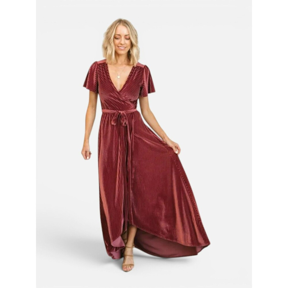 Baltic Born Velvet Wrap Maxi Dress in Wine